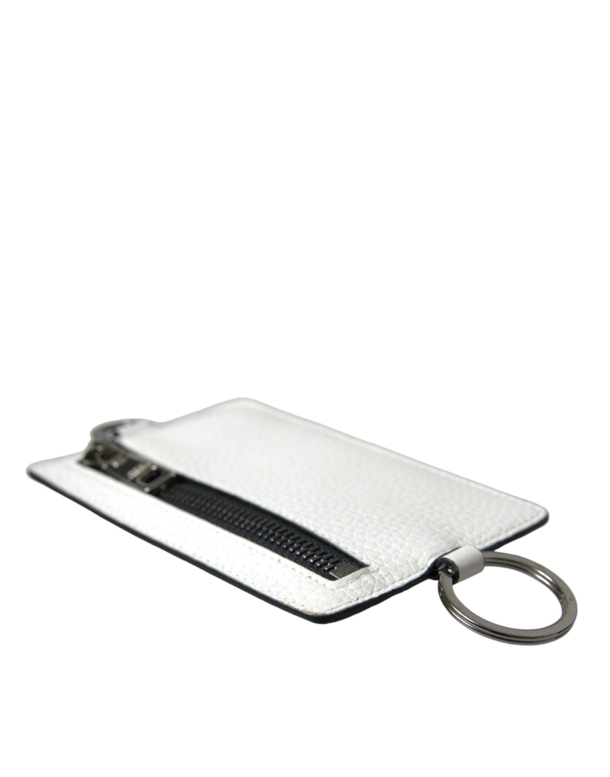 Dolce & Gabbana White Calf Leather Lanyard Logo Card Holder Wallet