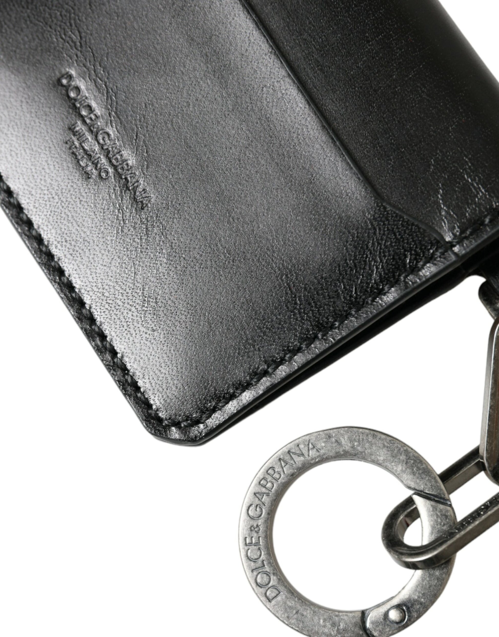 Dolce & Gabbana Black Leather Bifold Logo Card Holder Keyring Wallet