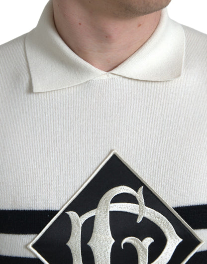 Dolce & Gabbana White DG Logo Collared Henley Shirt T-shirt Dolce & Gabbana