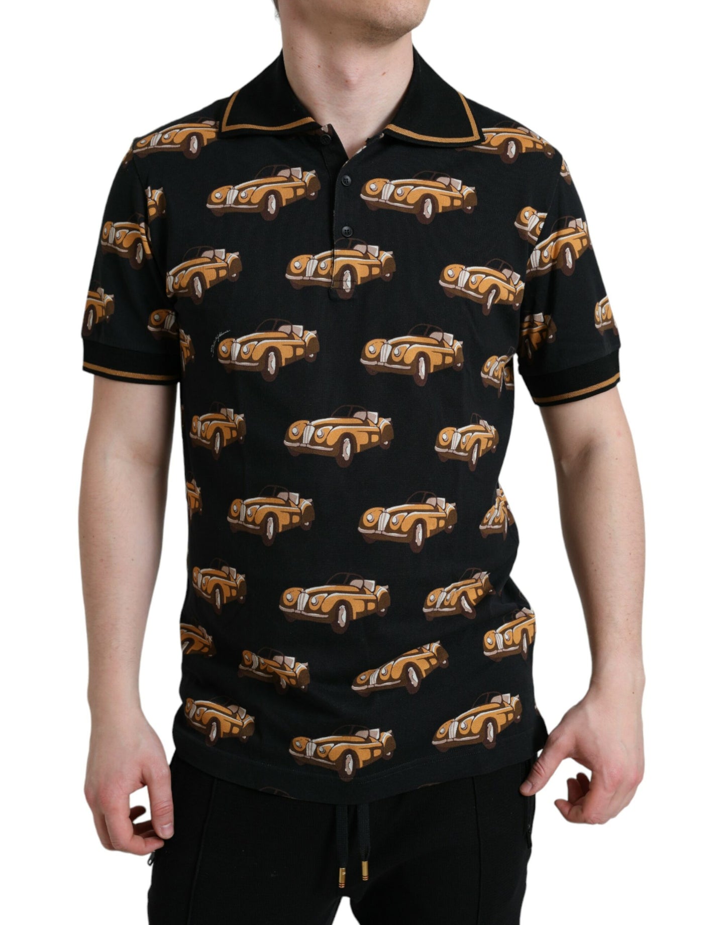 Dolce & Gabbana Black Car Print Short Sleeve Polo T-shirt Dolce & Gabbana