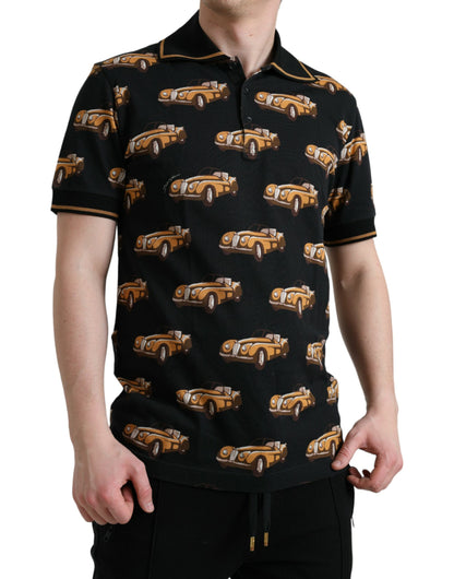 Dolce & Gabbana Black Car Print Short Sleeve Polo T-shirt Dolce & Gabbana