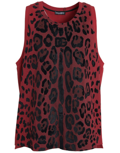 Dolce & Gabbana Red Leopard Print Sleeveless Tank T-shirt Dolce & Gabbana