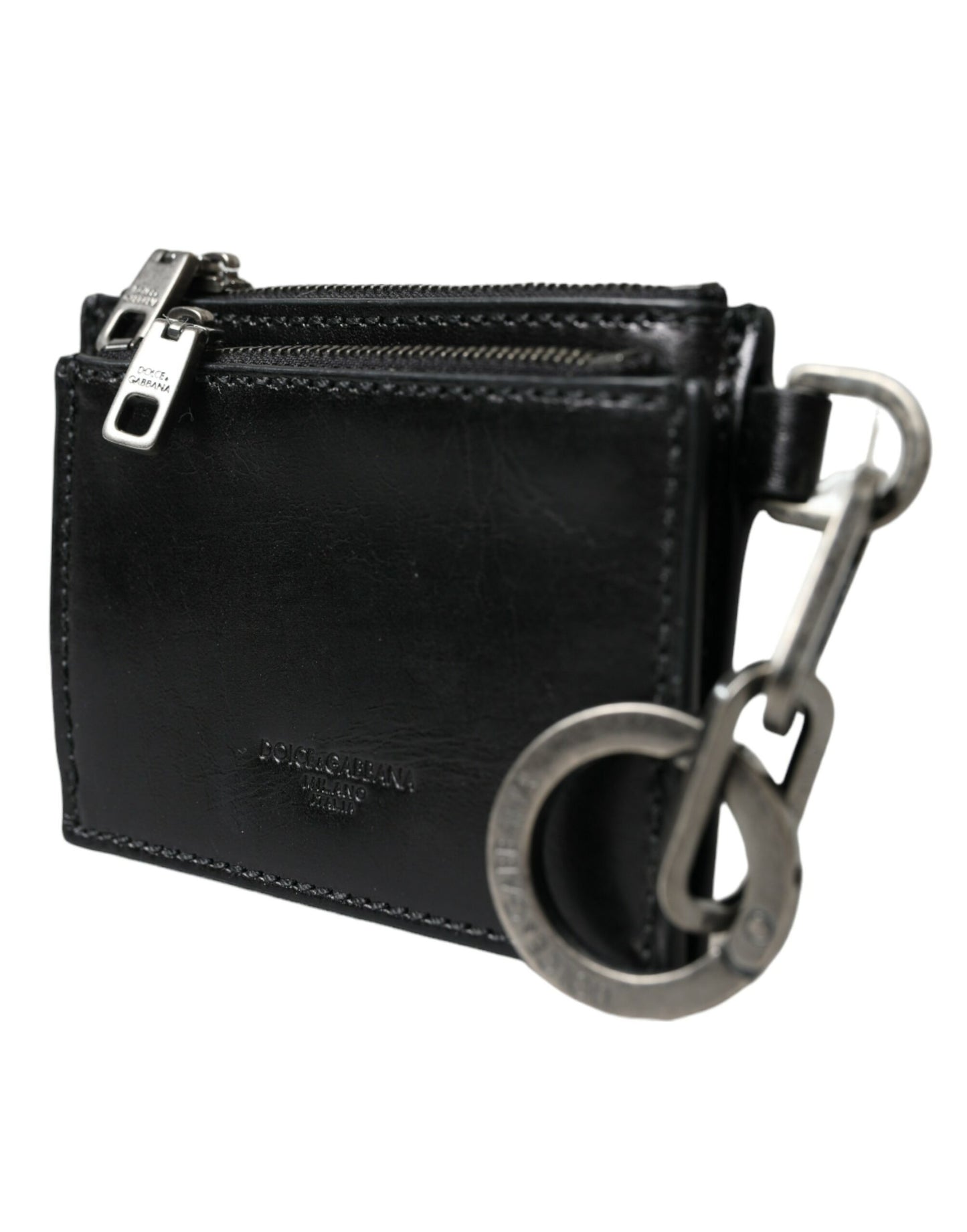 Dolce & Gabbana Black Leather Zip Logo Keyring Coin Purse Keyring Wallet Dolce & Gabbana