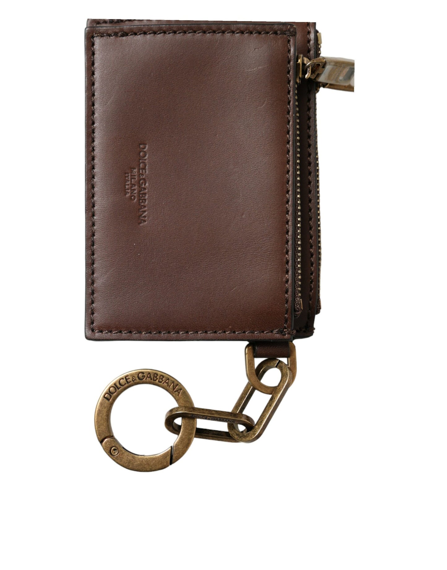 Dolce & Gabbana Brown Leather Zip Logo Keyring Coin Purse Keyring Wallet Dolce & Gabbana