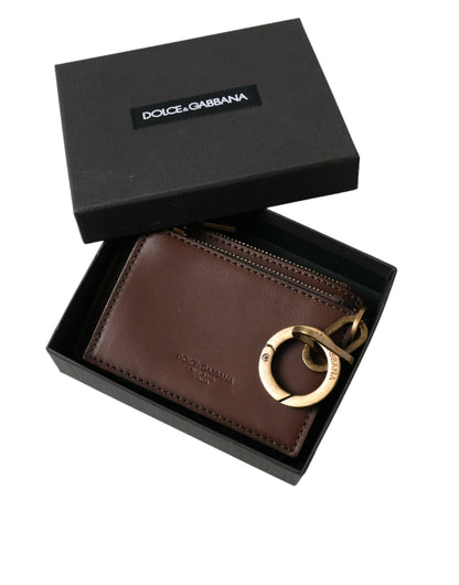 Dolce & Gabbana Brown Leather Zip Logo Keyring Coin Purse Keyring Wallet Dolce & Gabbana