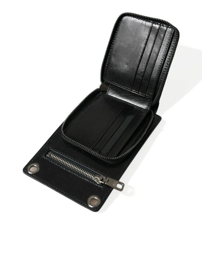 Dolce & Gabbana Black Calf Leather Zip Logo Shoulder Neck Strap Wallet Dolce & Gabbana