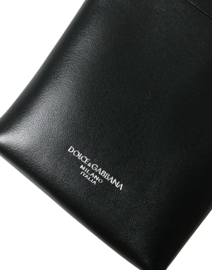 Dolce & Gabbana Black Leather Zip Around Logo Print Lanyard Strap Wallet Dolce & Gabbana