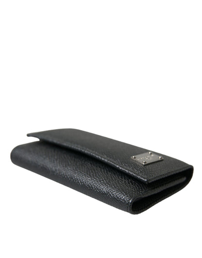 Dolce & Gabbana Black Calf Leather Logo Plaque Trifold Keyring Key Holder Dolce & Gabbana