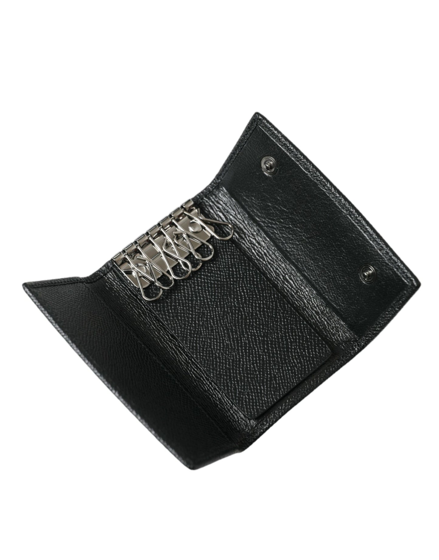 Dolce & Gabbana Black Calf Leather Logo Plaque Trifold Keyring Key Holder Dolce & Gabbana