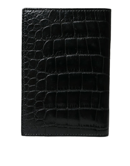 Dolce & Gabbana Black Exotic Skin Leather Long Bifold Passport Holder Dolce & Gabbana