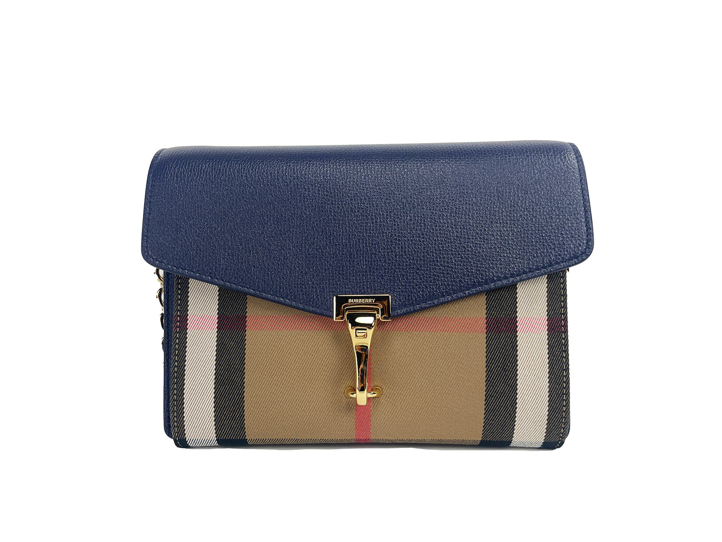 Burberry Macken Small Regency Blue House Check Leather Crossbody Bag Burberry