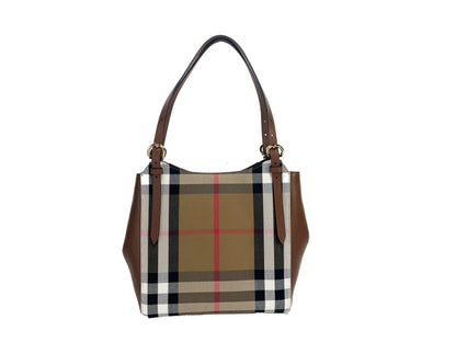 Burberry Small Canterby Tan Leather Check Canvas Tote Bag Purse Burberry