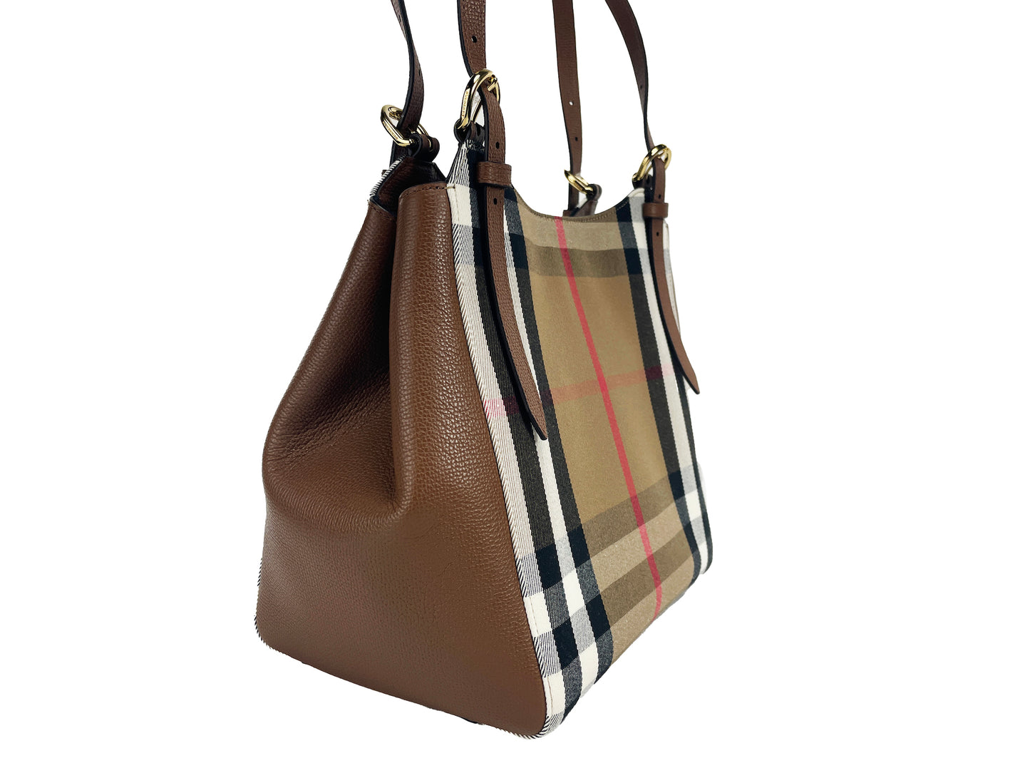 Burberry Small Canterby Tan Leather Check Canvas Tote Bag Purse Burberry