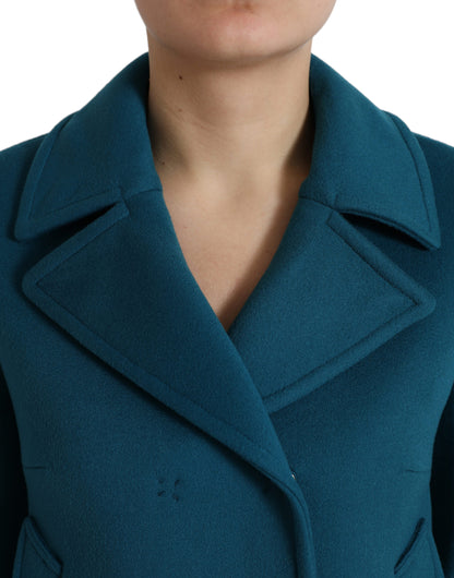 Dolce & Gabbana Blue Trench Wool Cashmere Short Coat Jacket Dolce & Gabbana