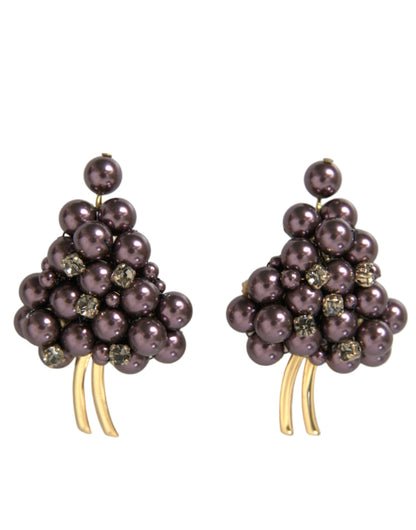 Dolce & Gabbana Purple Grape Pearl Sicily Gold Brass Floral Clip On Earrings Dolce & Gabbana