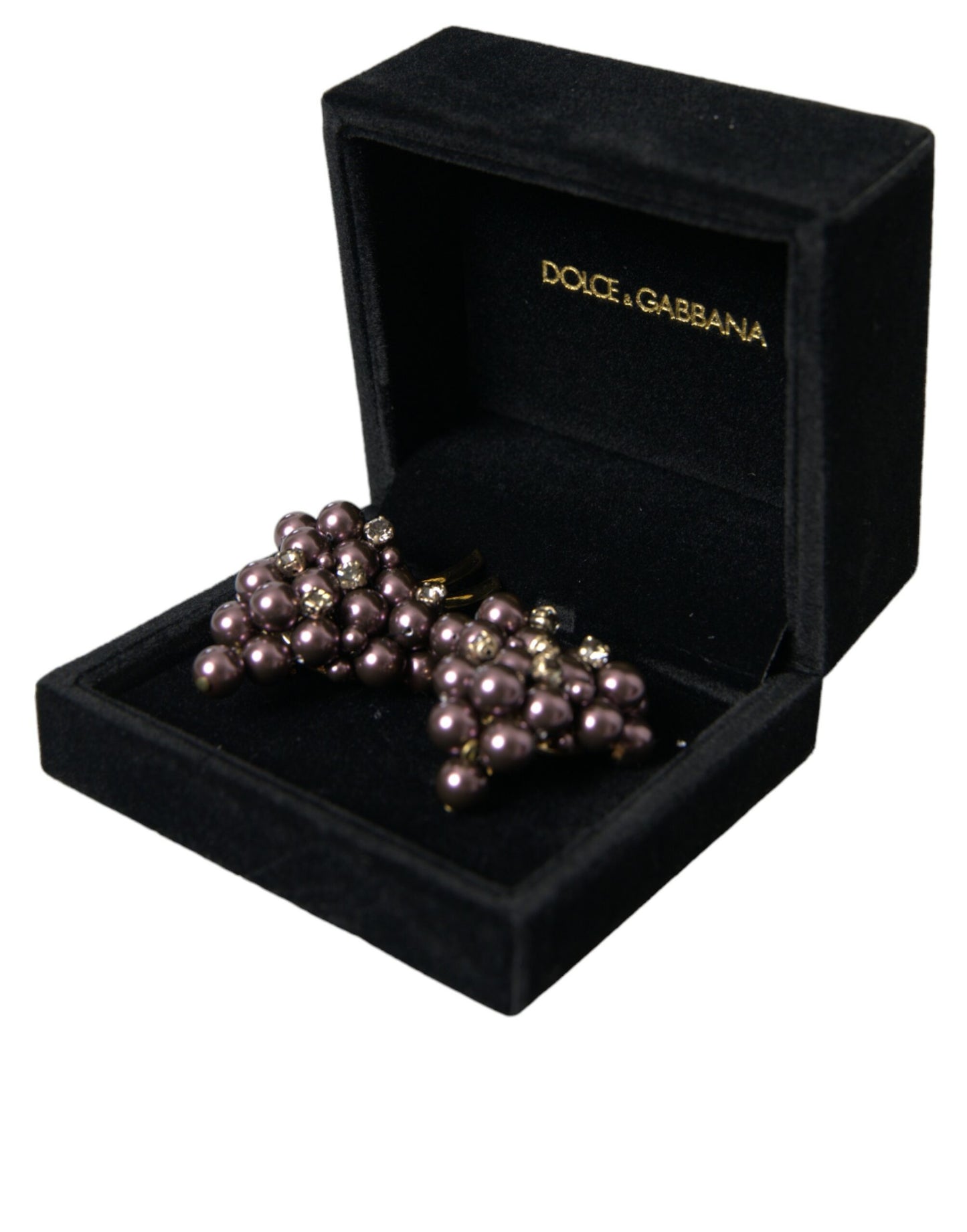 Dolce & Gabbana Purple Grape Pearl Sicily Gold Brass Floral Clip On Earrings Dolce & Gabbana