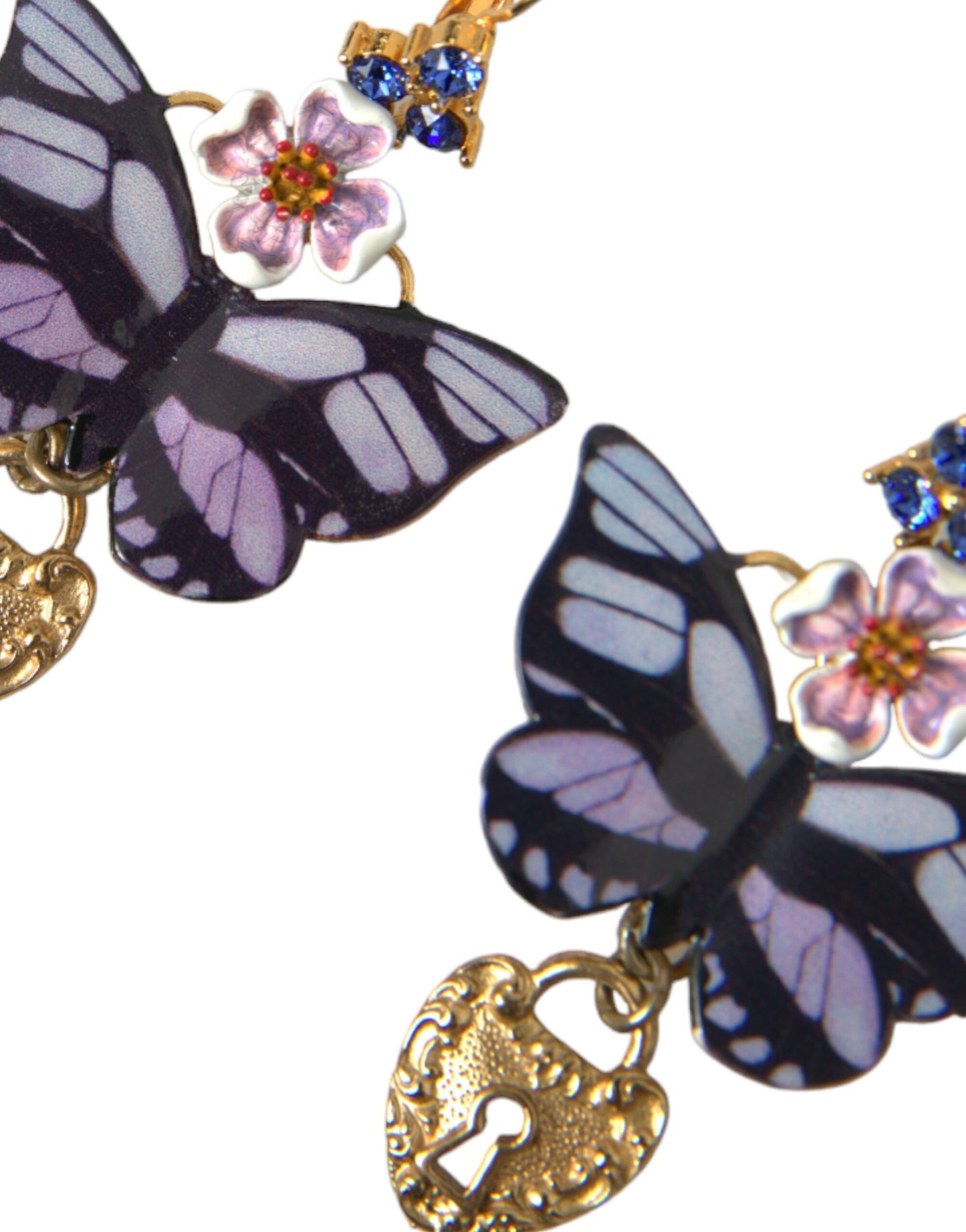 Dolce & Gabbana Gold Purple Crystal Butterfly Heart Locket Earrings Dolce & Gabbana