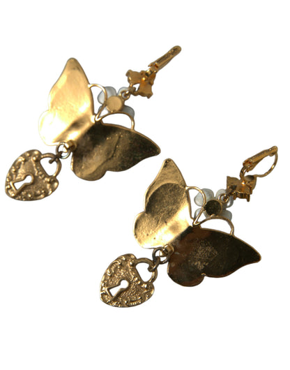 Dolce & Gabbana Gold Purple Crystal Butterfly Heart Locket Earrings Dolce & Gabbana