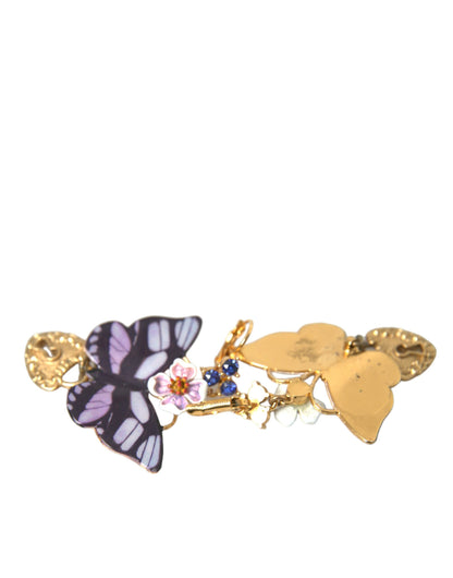 Dolce & Gabbana Gold Purple Crystal Butterfly Heart Locket Earrings Dolce & Gabbana