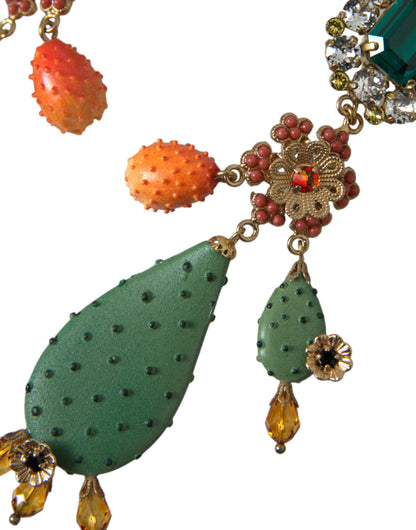 Dolce & Gabbana Green Cactus Crystal Clip On Jewelry Dangling Earrings Dolce & Gabbana