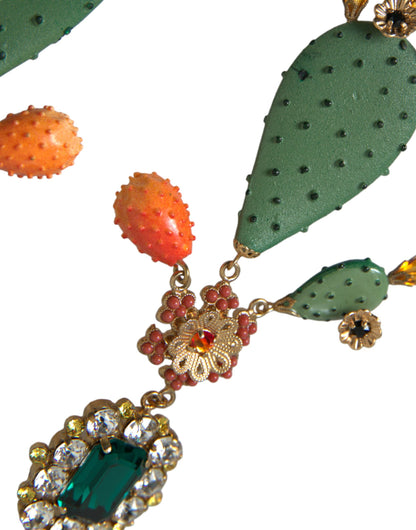 Dolce & Gabbana Green Cactus Crystal Clip On Jewelry Dangling Earrings Dolce & Gabbana