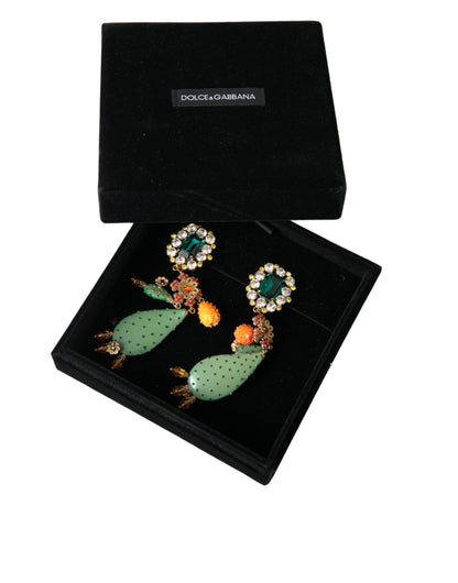 Dolce & Gabbana Green Cactus Crystal Clip On Jewelry Dangling Earrings Dolce & Gabbana