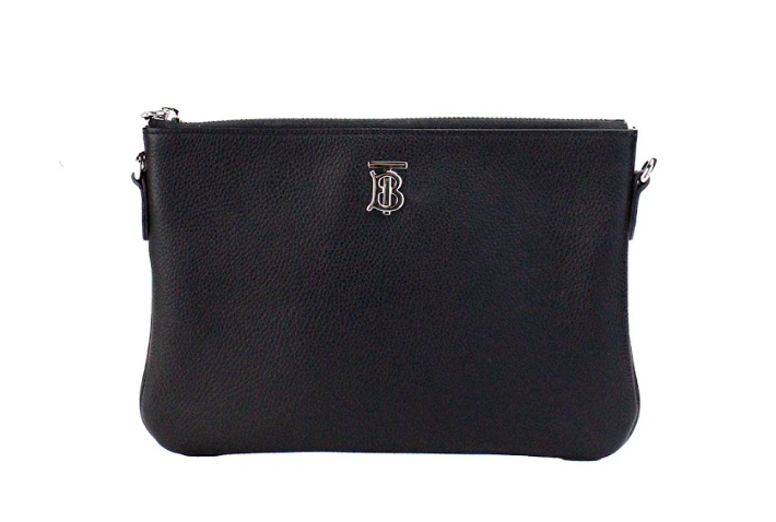 Burberry Peyton Monogram Black Leather Pouch Crossbody Bag Purse Burberry