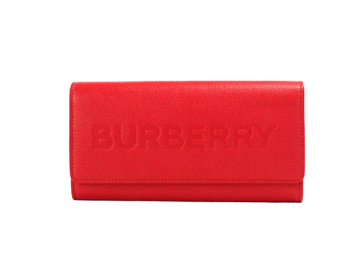 Burberry Porter Red Grained Leather Embossed Continental Clutch Flap Wallet Burberry