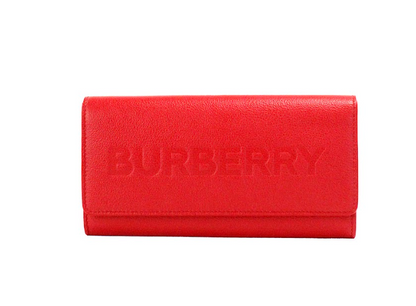 Burberry Porter Red Grained Leather Embossed Continental Clutch Flap Wallet Burberry