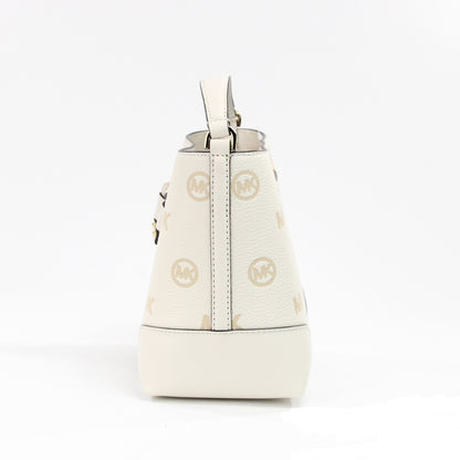 Michael Kors Mercer Small Light Cream Embossed Drawstring Bucket Messenger Bag Michael Kors