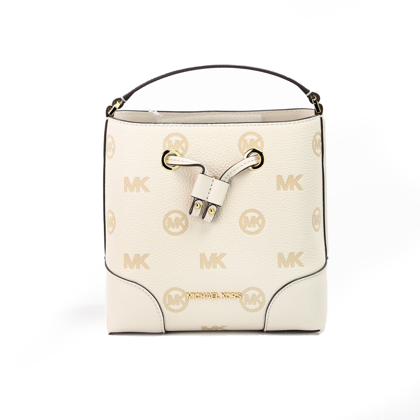 Michael Kors Mercer Small Light Cream Embossed Drawstring Bucket Messenger Bag Michael Kors