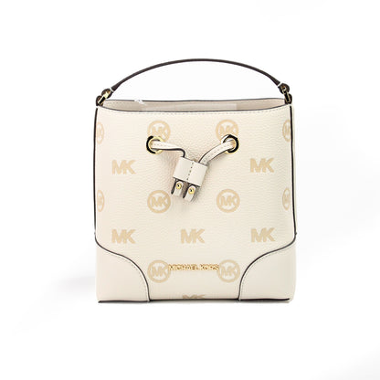 Michael Kors Mercer Small Light Cream Embossed Drawstring Bucket Messenger Bag Michael Kors