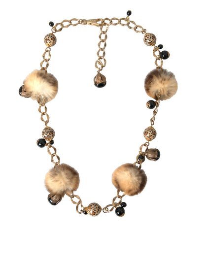 Dolce & Gabbana Gold Brass Leopard Fur Pearl Collier Chain Belt Dolce & Gabbana