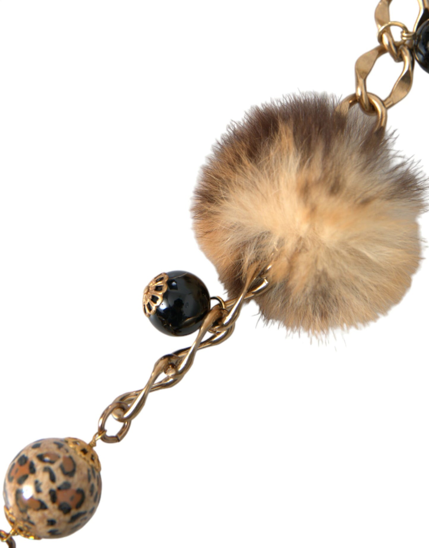 Dolce & Gabbana Gold Brass Leopard Fur Pearl Collier Chain Belt Dolce & Gabbana