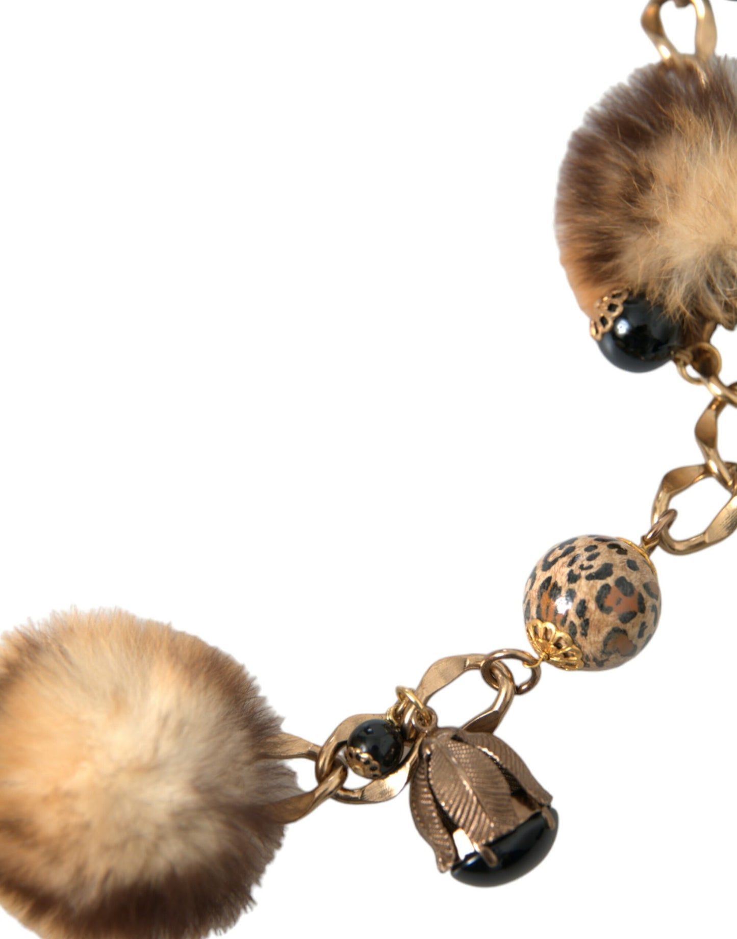 Dolce & Gabbana Gold Brass Leopard Fur Pearl Collier Chain Belt Dolce & Gabbana