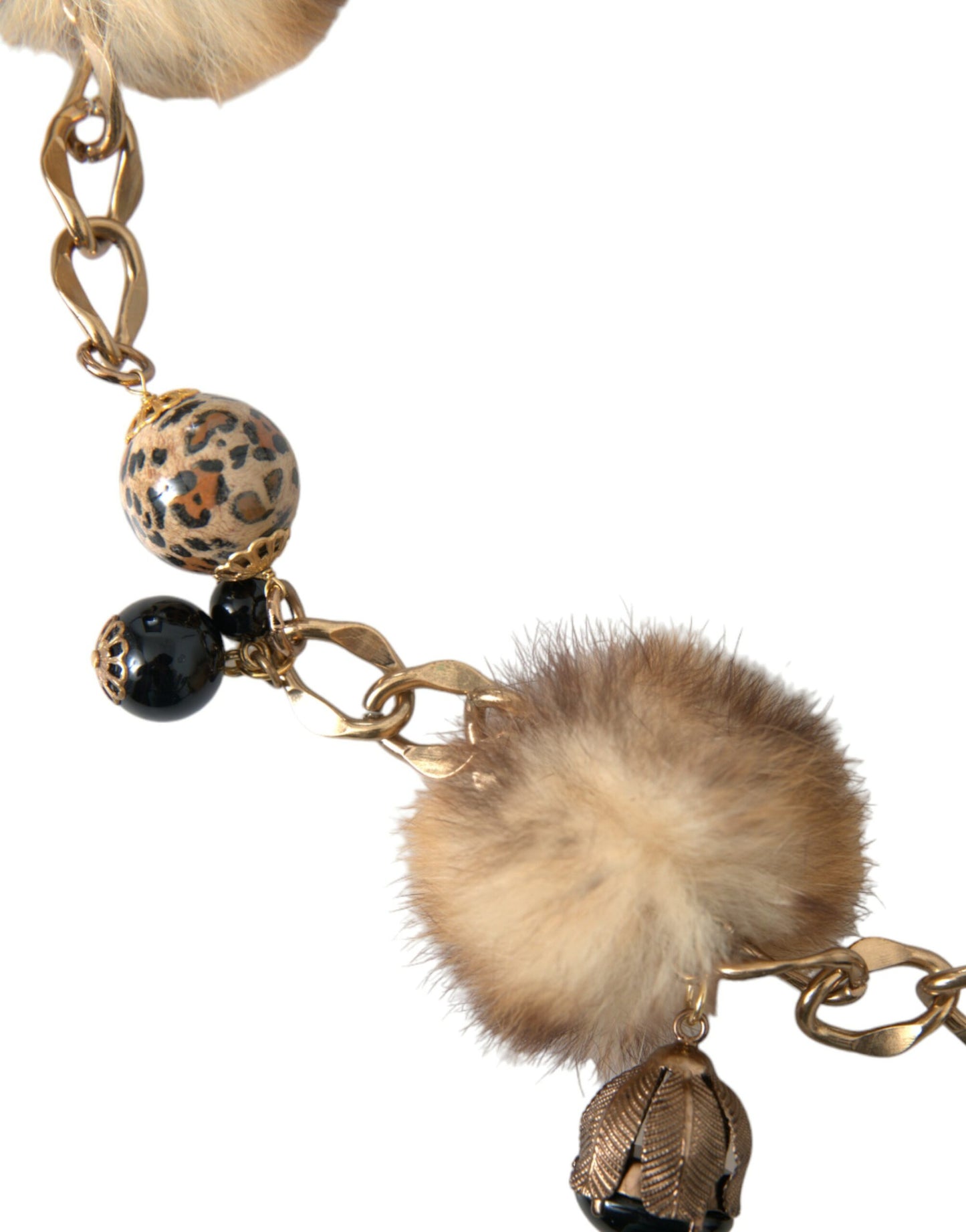 Dolce & Gabbana Gold Brass Leopard Fur Pearl Collier Chain Belt Dolce & Gabbana