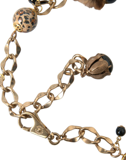 Dolce & Gabbana Gold Brass Leopard Fur Pearl Collier Chain Belt Dolce & Gabbana