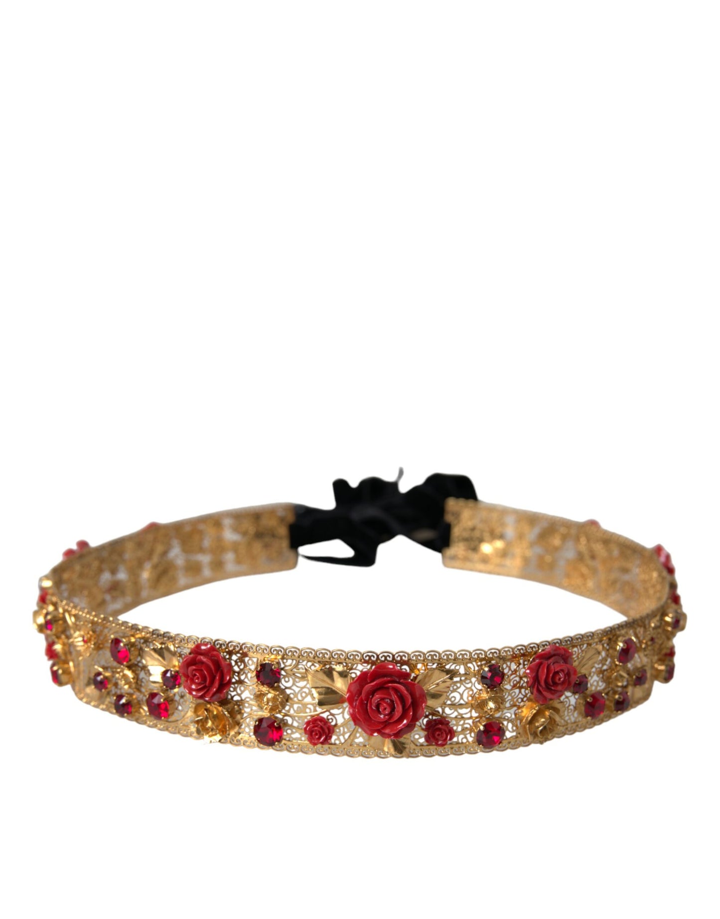 Dolce & Gabbana Gold Brass Red Roses Crystal Jewel Waist Belt Dolce & Gabbana