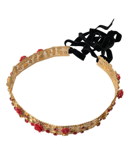 Dolce & Gabbana Gold Brass Red Roses Crystal Jewel Waist Belt Dolce & Gabbana