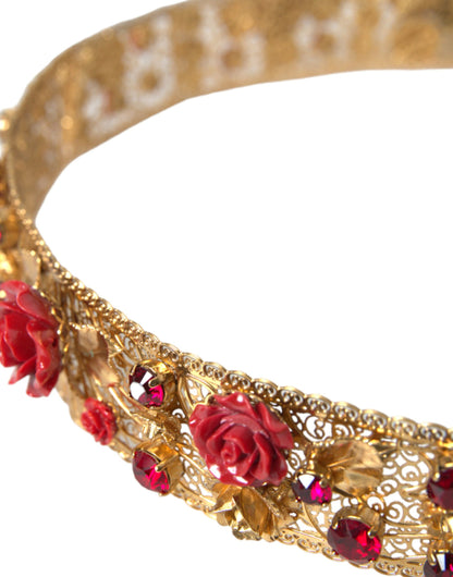 Dolce & Gabbana Gold Brass Red Roses Crystal Jewel Waist Belt Dolce & Gabbana