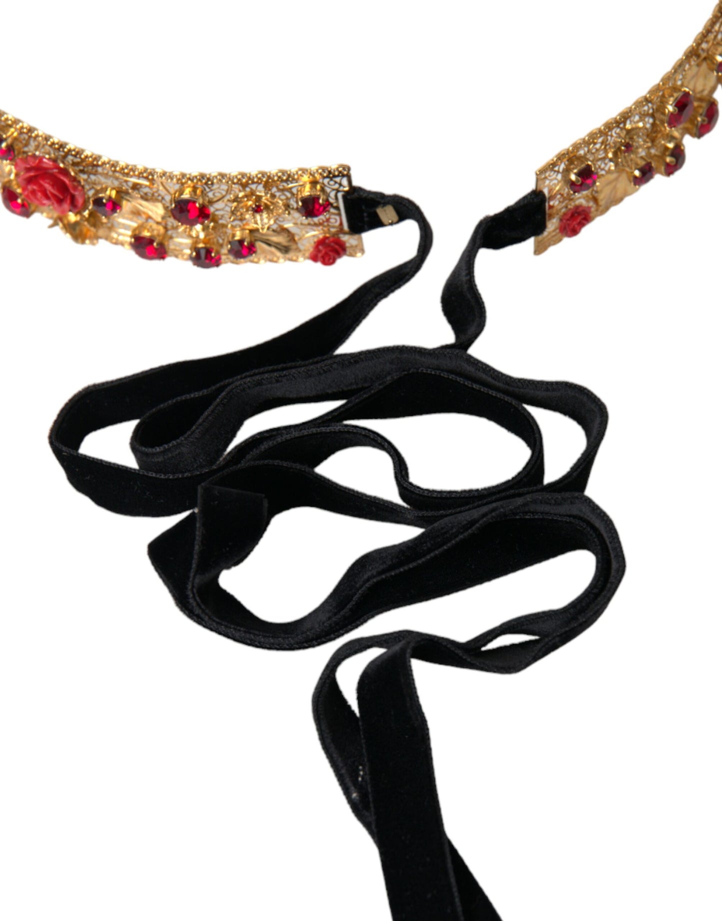 Dolce & Gabbana Gold Brass Red Roses Crystal Jewel Waist Belt Dolce & Gabbana