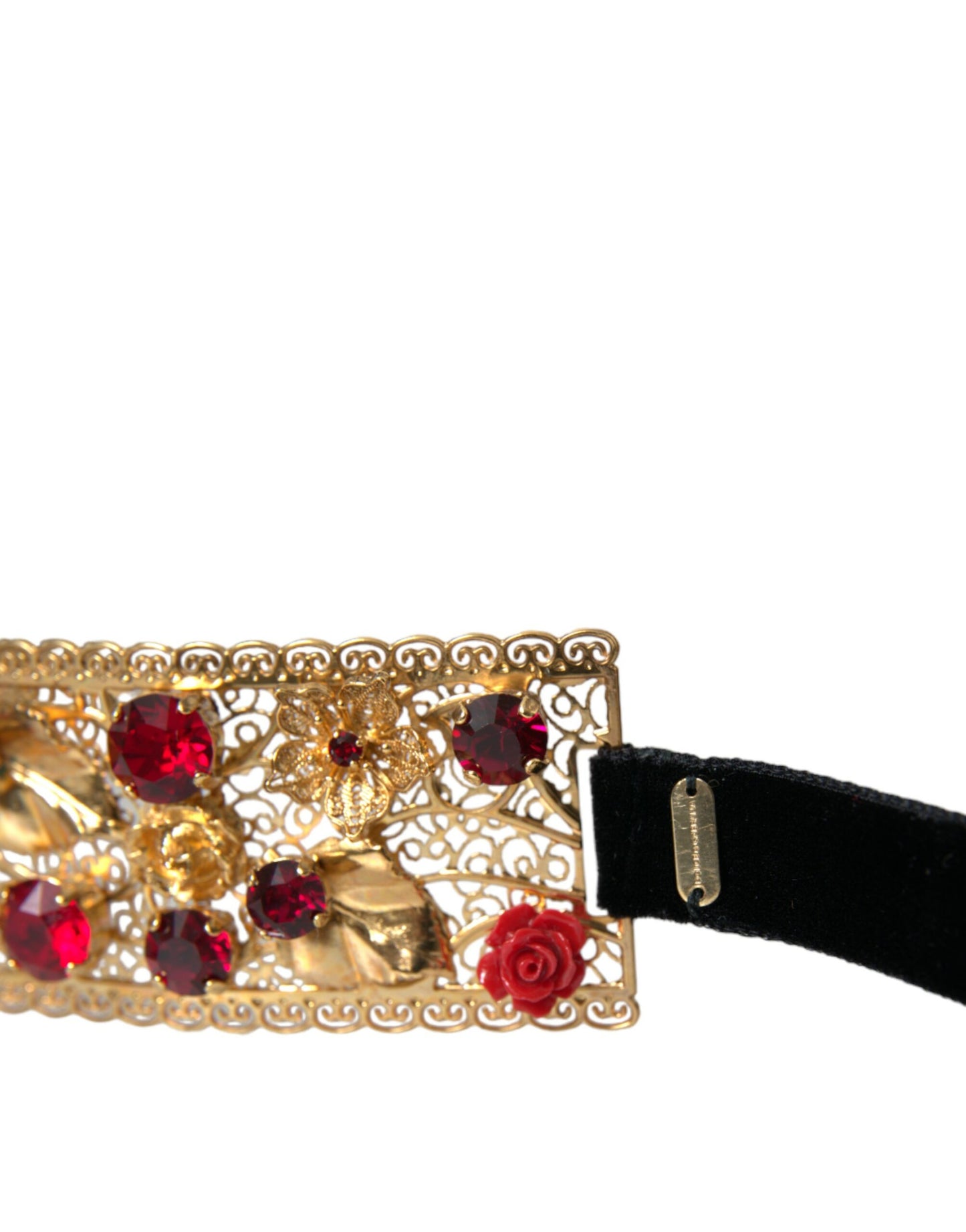 Dolce & Gabbana Gold Brass Red Roses Crystal Jewel Waist Belt Dolce & Gabbana