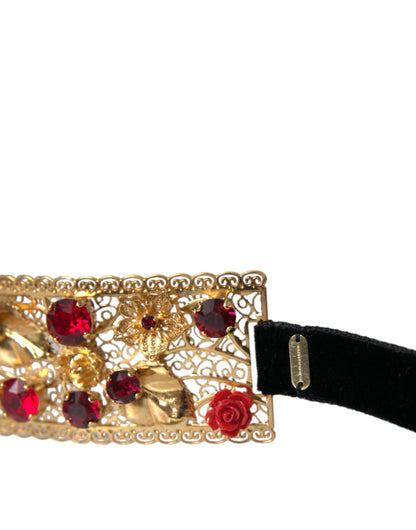 Dolce & Gabbana Gold Brass Red Roses Crystal Jewel Waist Belt Dolce & Gabbana