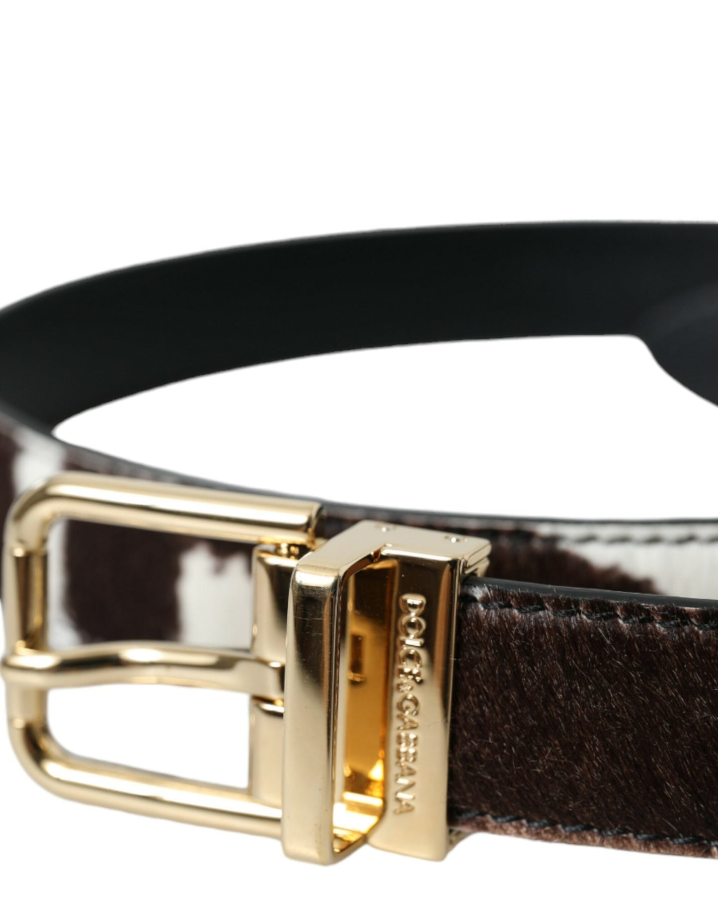 Dolce & Gabbana Brown White Zebra Pony Hair Gold Buckle Belt Dolce & Gabbana