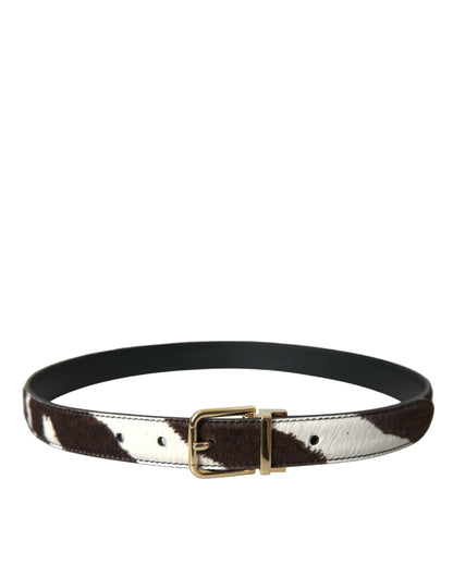 Dolce & Gabbana Brown White Zebra Pony Hair Gold Buckle Belt Dolce & Gabbana