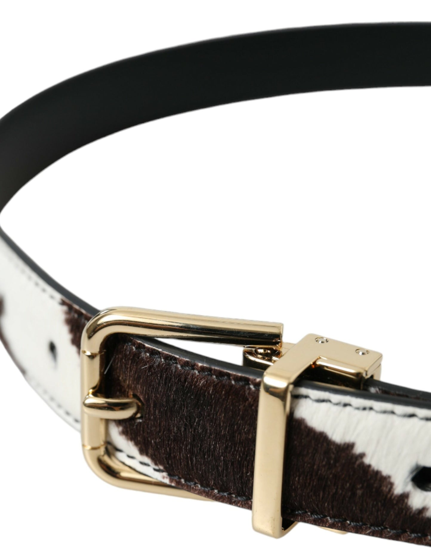 Dolce & Gabbana Brown White Zebra Pony Hair Gold Buckle Belt Dolce & Gabbana