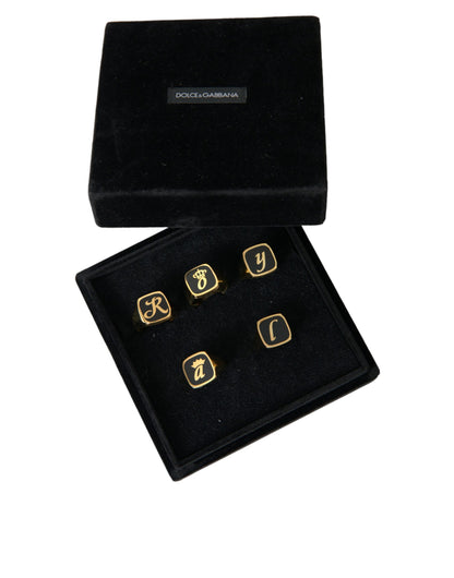 Dolce & Gabbana Gold Brass ROYAL Enamel Set of 5 Ring Dolce & Gabbana