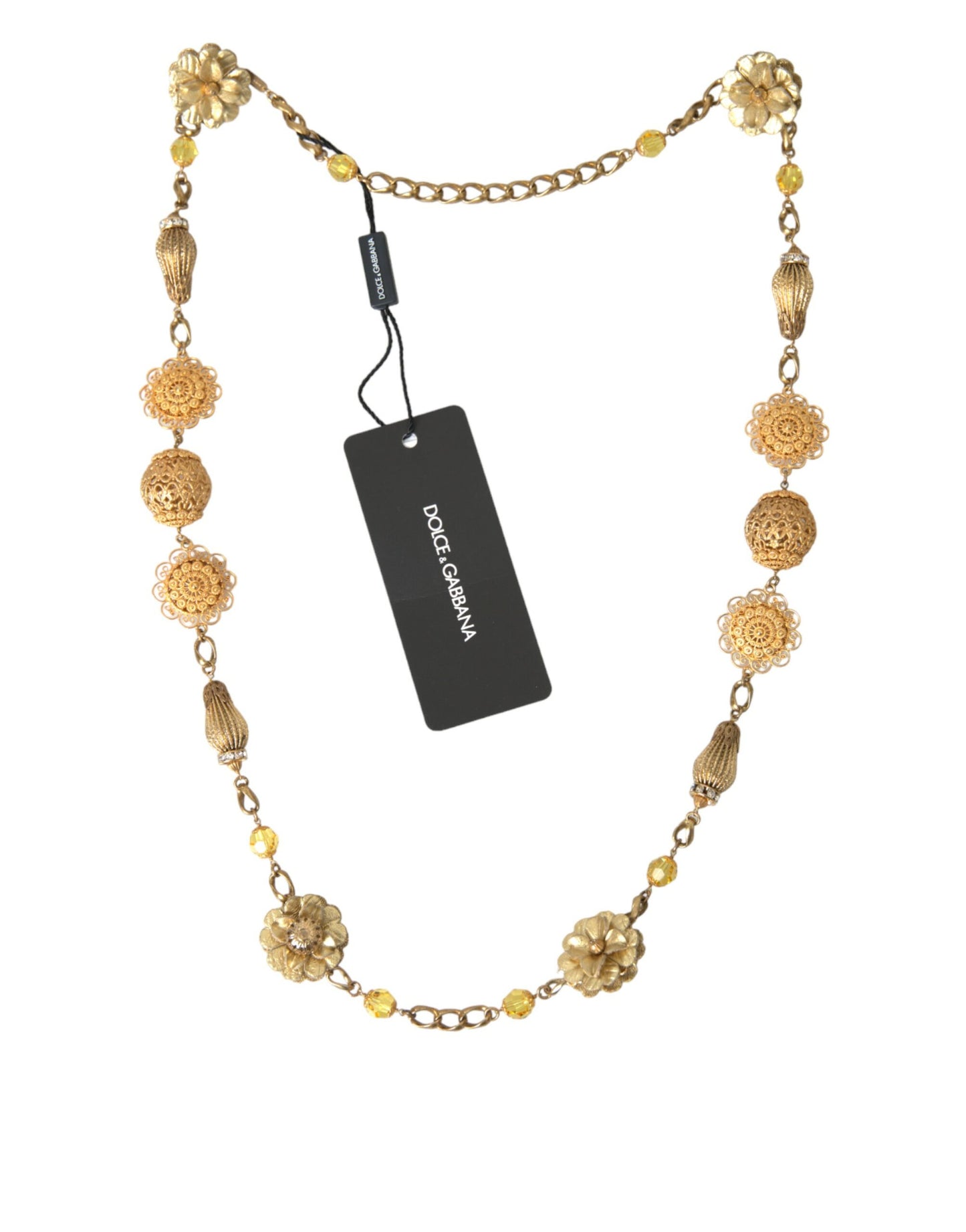 Dolce & Gabbana Crystal Flower Filigree Gold Brass Statement Necklace Dolce & Gabbana