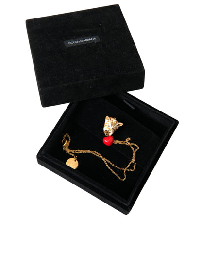 Dolce & Gabbana Gold Brass Chain Dog Heart Pendant Charm Necklace Dolce & Gabbana