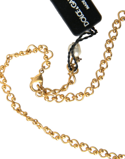 Dolce & Gabbana Gold Brass Chain Pearl Pendant Charm Necklace Dolce & Gabbana